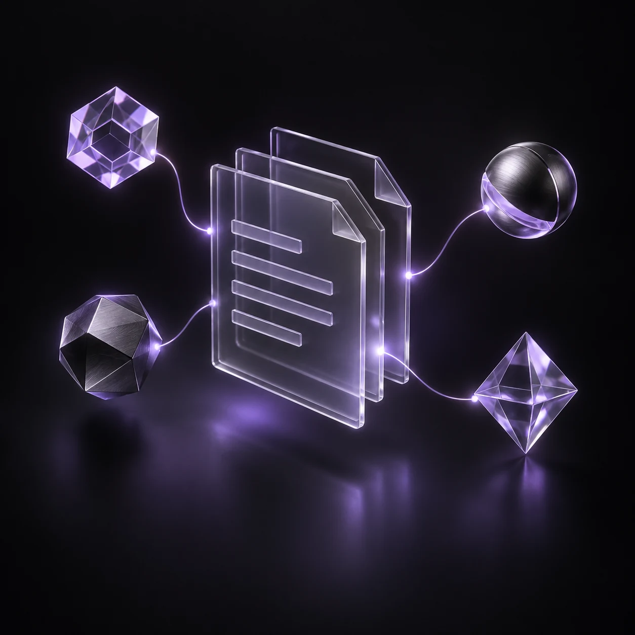 Glass documents and digital asset tokens linked together